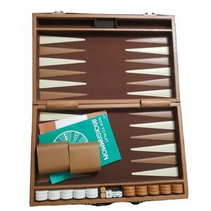 Backgammon Game Set Faux Leather Portable Travel Folding Case Reiss Games Dice